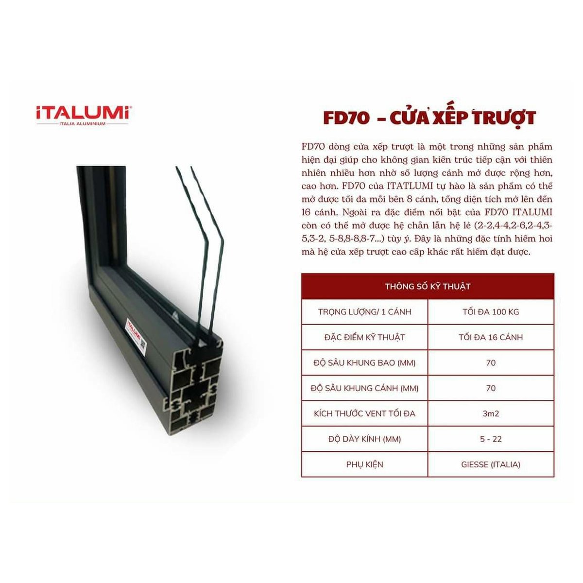 FD70 — Cửa xếp trượt nhôm cầu cách nhiệt Bi-Fold lên đến 16 cánh