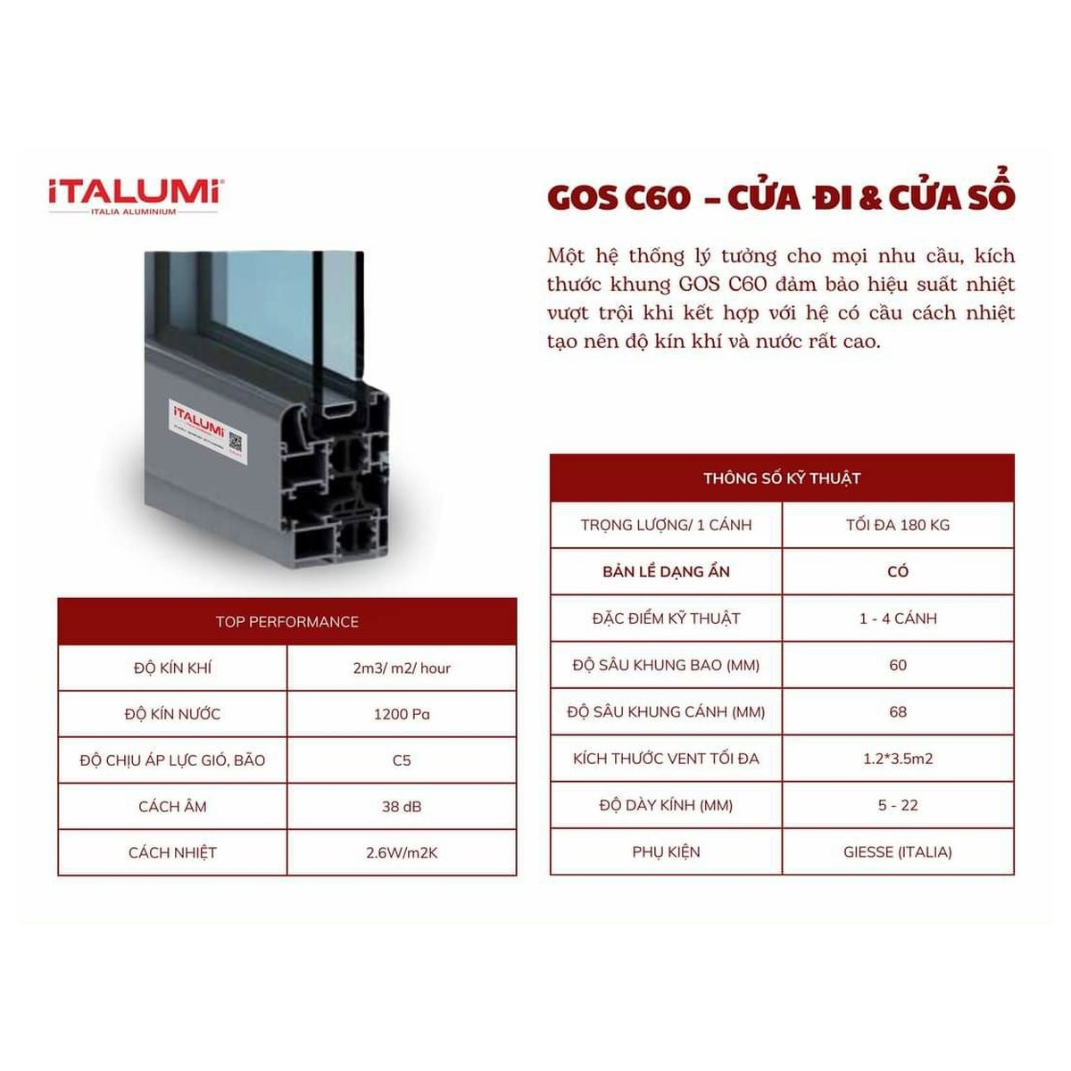 GOS C60 — Cửa mở quay nhôm cầu cách nhiệt cao cấp