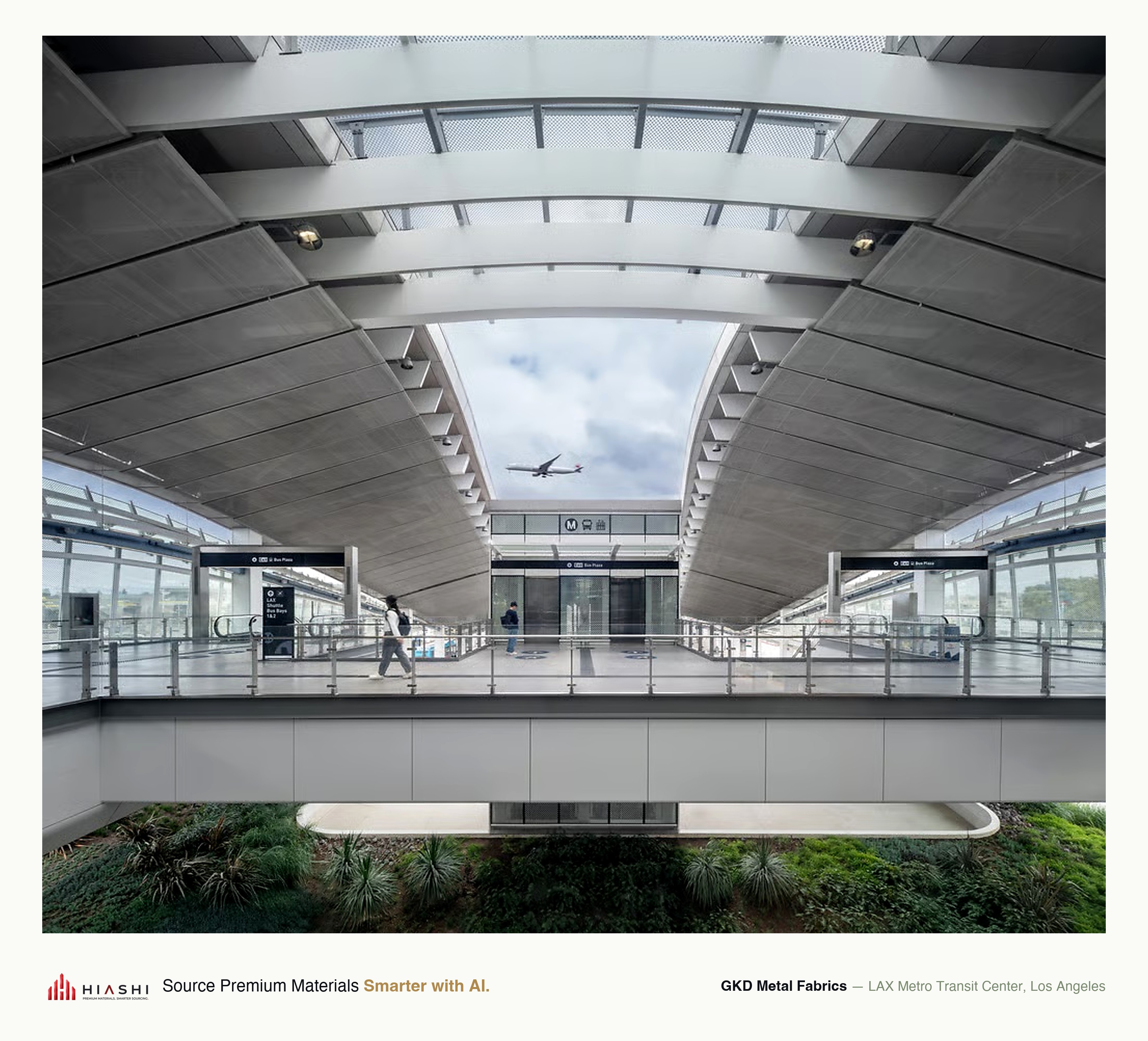 Perspective view of curved ceiling concourse at LAX Metro Transit Center