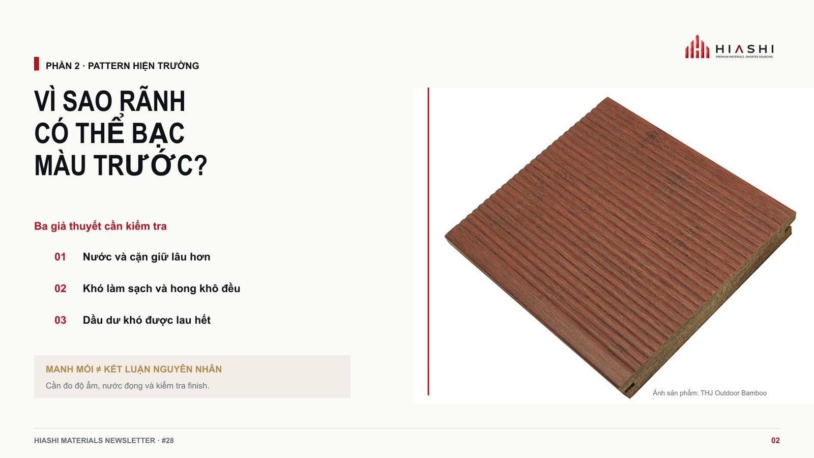 Mẫu decking có rãnh và ba giả thuyết cần kiểm tra về nước, làm sạch và dầu dư